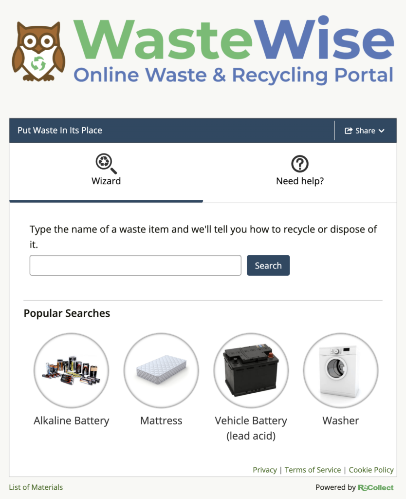 WasteWise Portal Screenshot