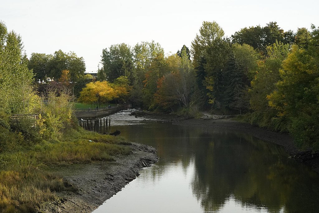 A photo of the mouth of  Whatcom Creek at Maritime Heritage Park