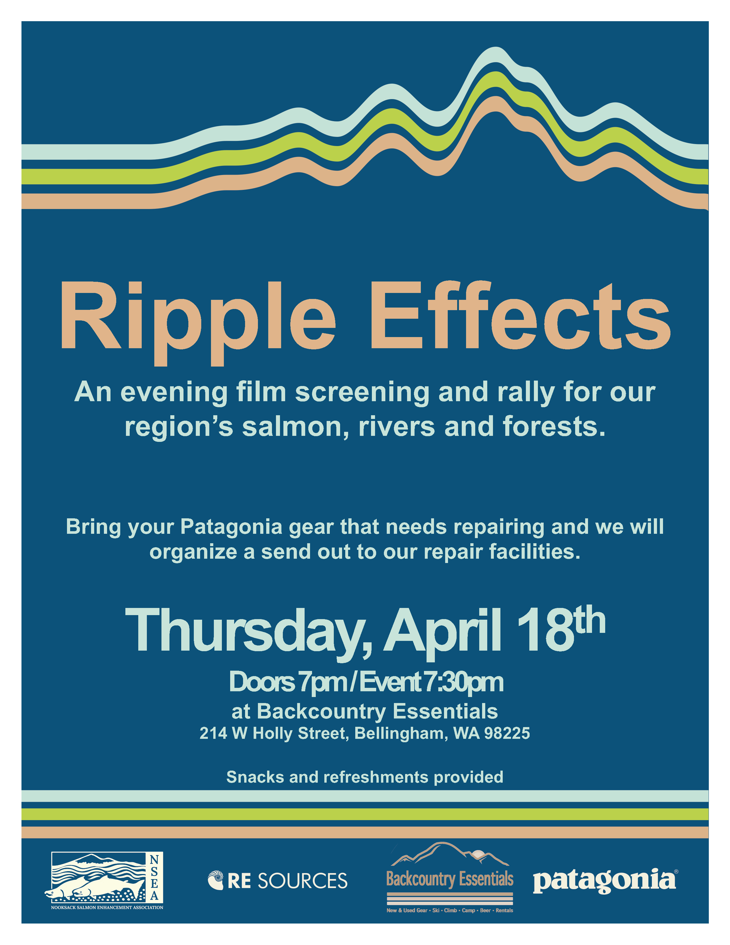 Patagonia themed poster with event name and details listed